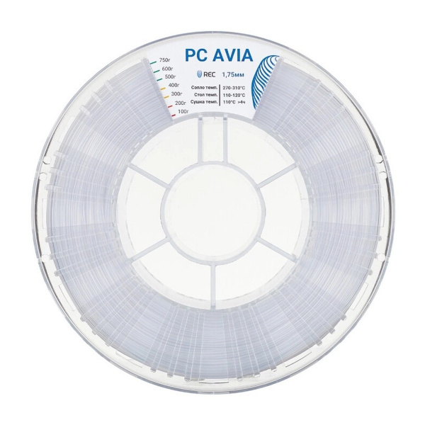 Пластик PC AVIA REC для 3D принтера, 1,75 мм, прозрачный, 2 кг